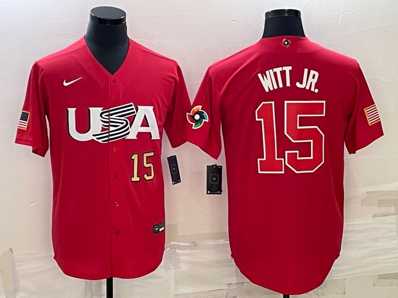 Men 2023 World Cub USA #15 Witt jr Red Nike MLB Jersey4
